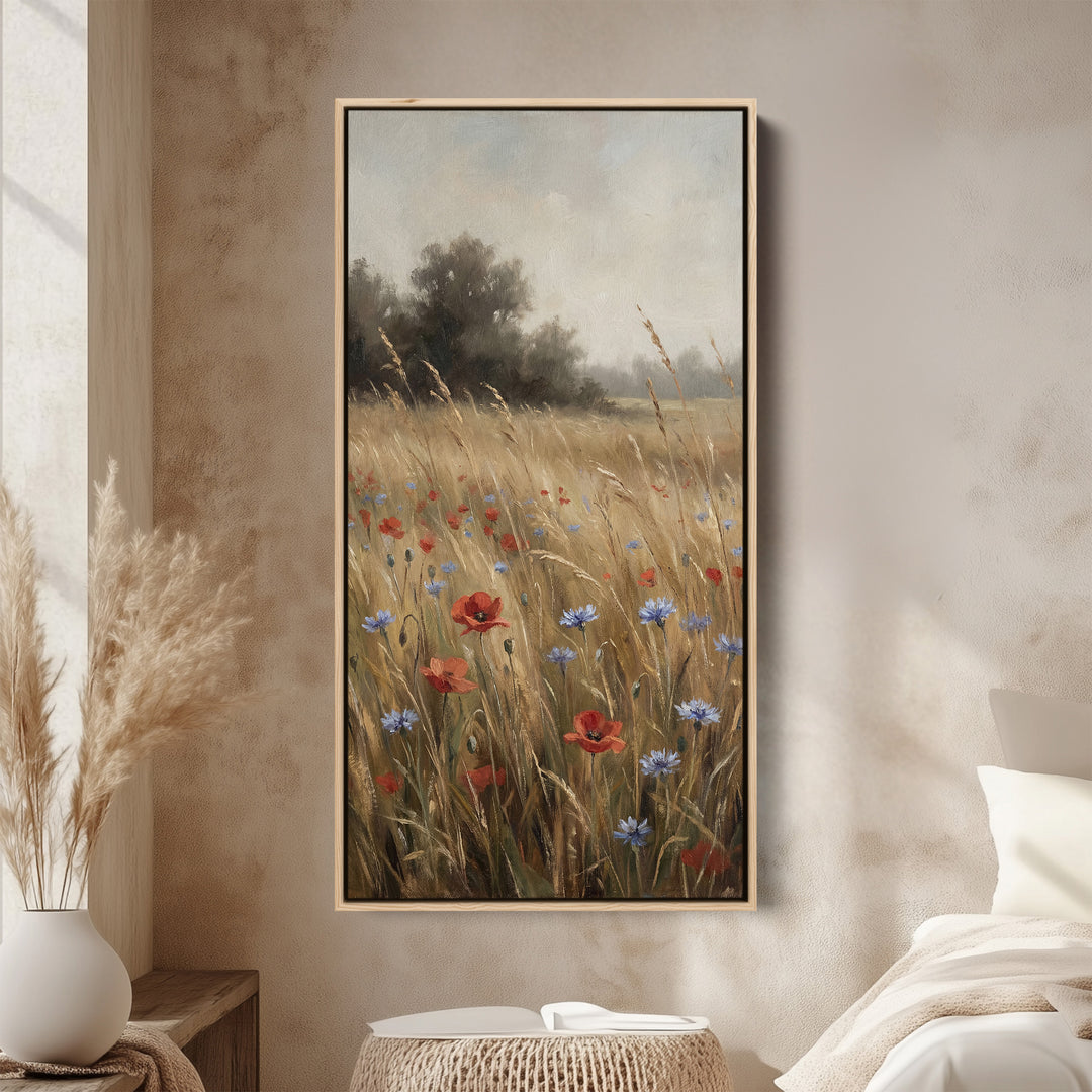 Tall Narrow Canvas For Kitchen Golden Meadow Wildflowers Vertical Canvas