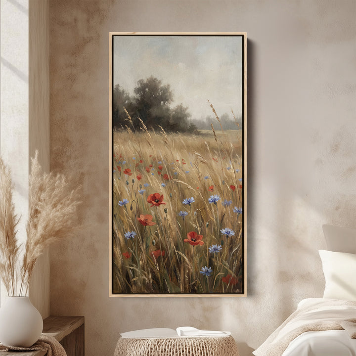 Tall Narrow Canvas For Kitchen Golden Meadow Wildflowers Vertical Canvas