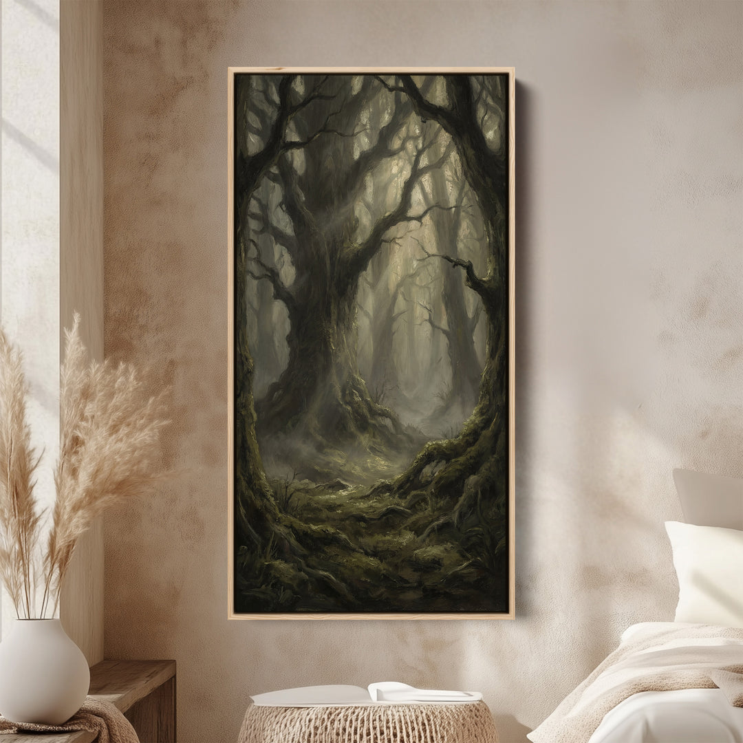Large Vertical Wall Art Dark Forest With Moss Portrait Wall Art For Kitchen