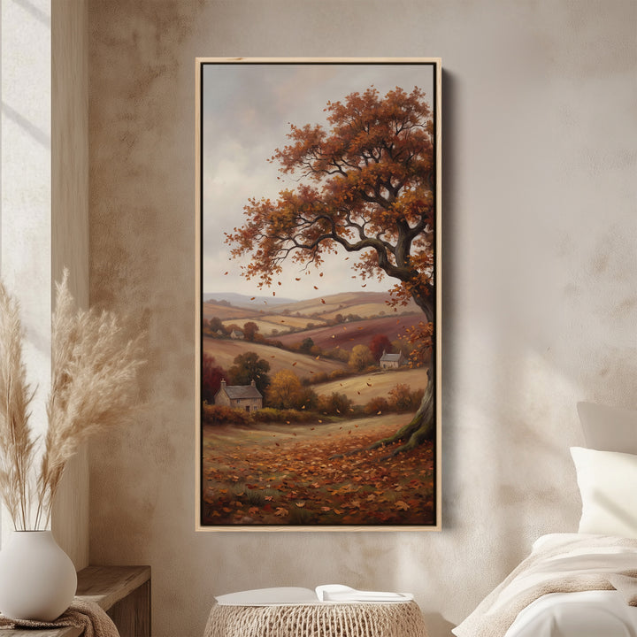Autumn Tree Over Countryside Tall Framed Canvas Framed Canvas Print For Bedroom