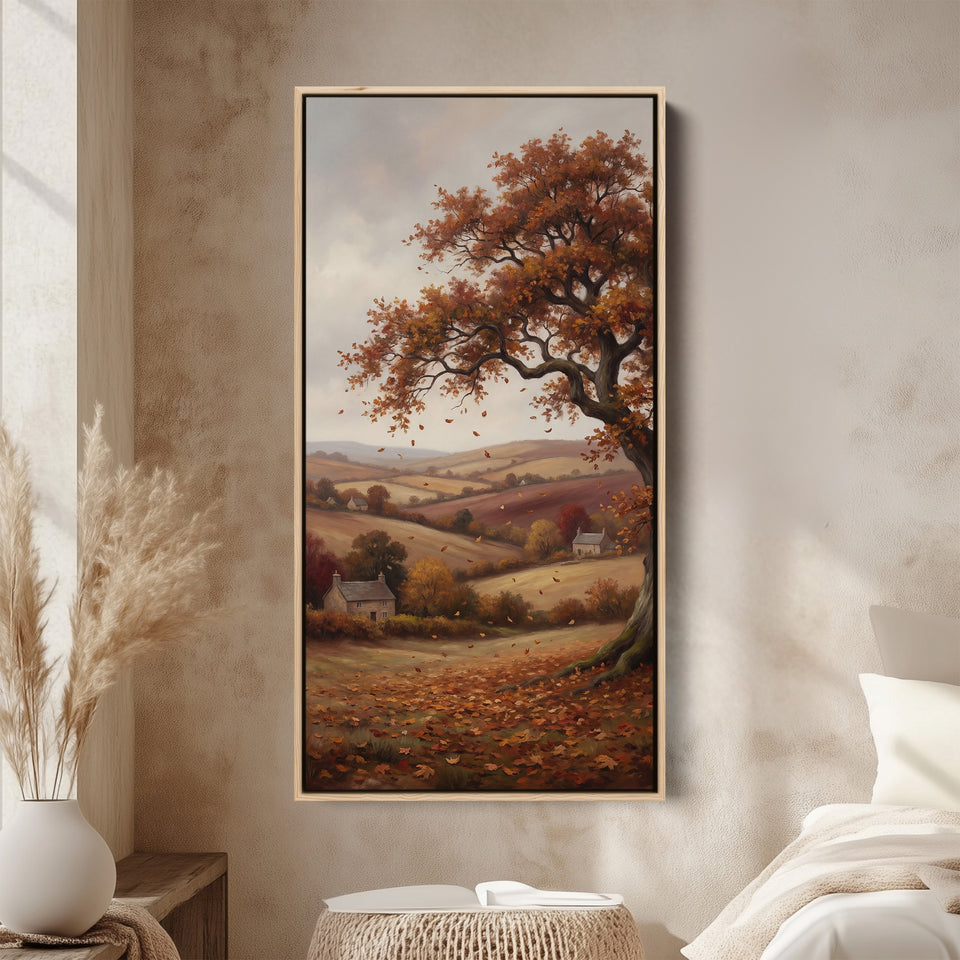 Autumn Tree Over Countryside Tall Framed Canvas Framed Canvas Print For Bedroom