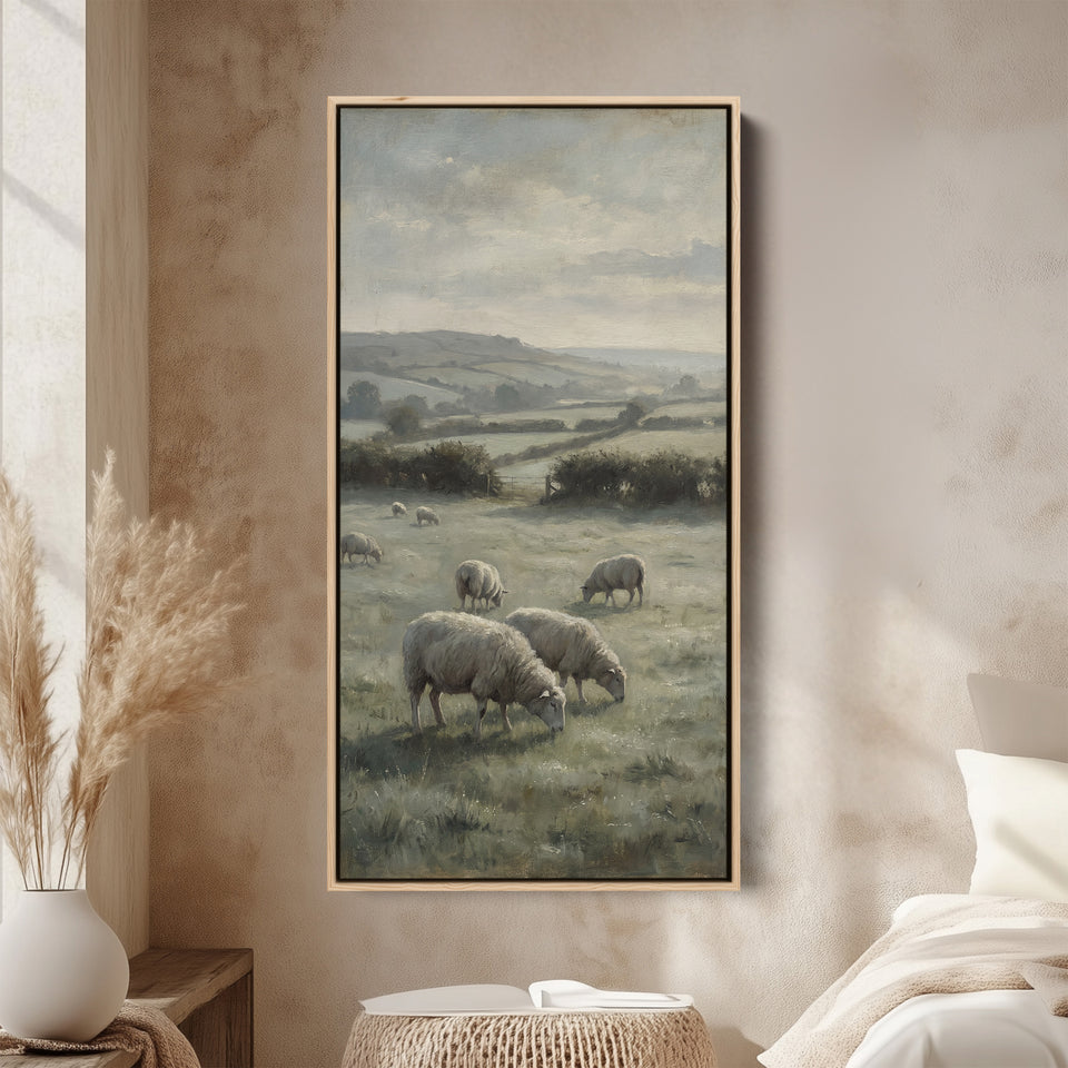 Large Vertical Wall Art Long Wall Art Sheep Grazing In Field For Hallway