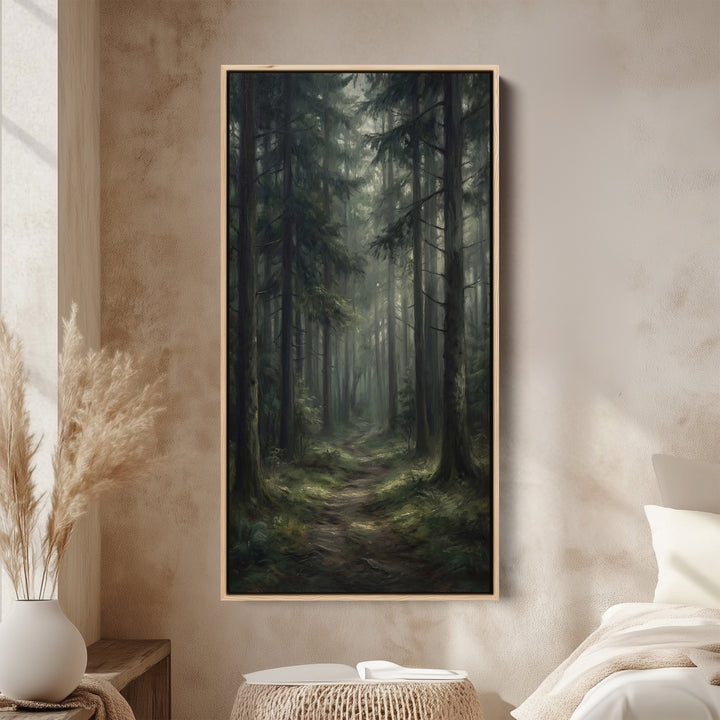 Narrow Wall Art Misty Pine Forest Path Portrait Wall Art For Kitchen