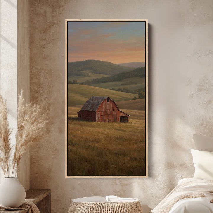 Tall Wall Art Red Barn Countryside Tall Canvas For Kitchen