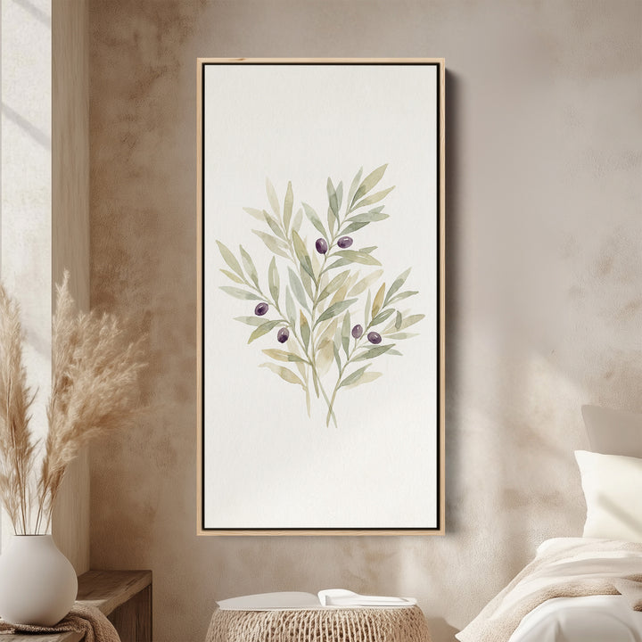 Olive Branch Botanical Tall Narrow Canvas Framed Canvas Print For Living Room