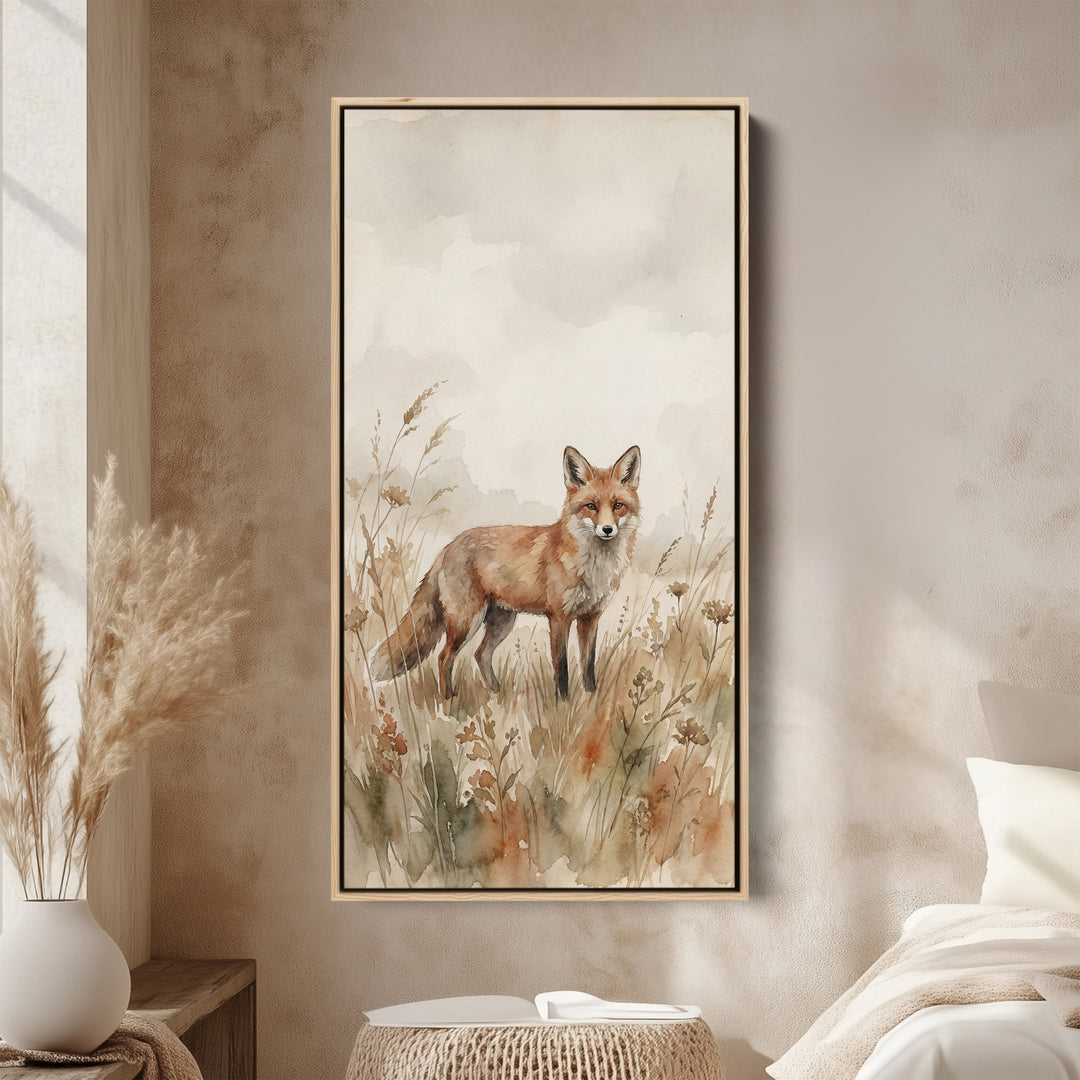 Portrait Wall Art For Bedroom Fox In Meadow Grass Vertical Canvas
