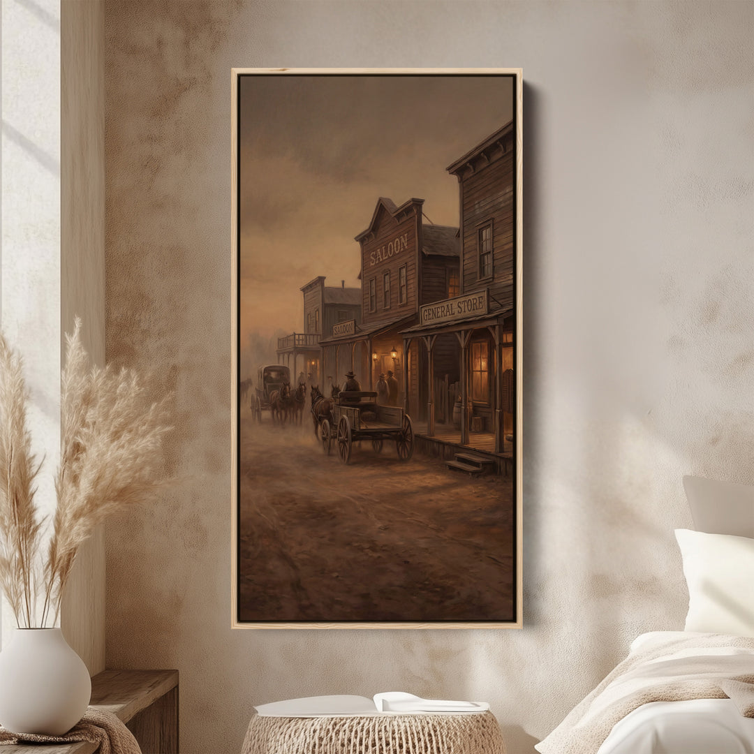 Large Vertical Wall Art Old Western Town Street Tall Canvas For Kitchen