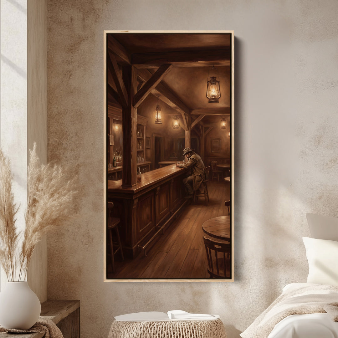 Long Wall Art For Hallway Western Saloon Interior Bar Vertical Canvas