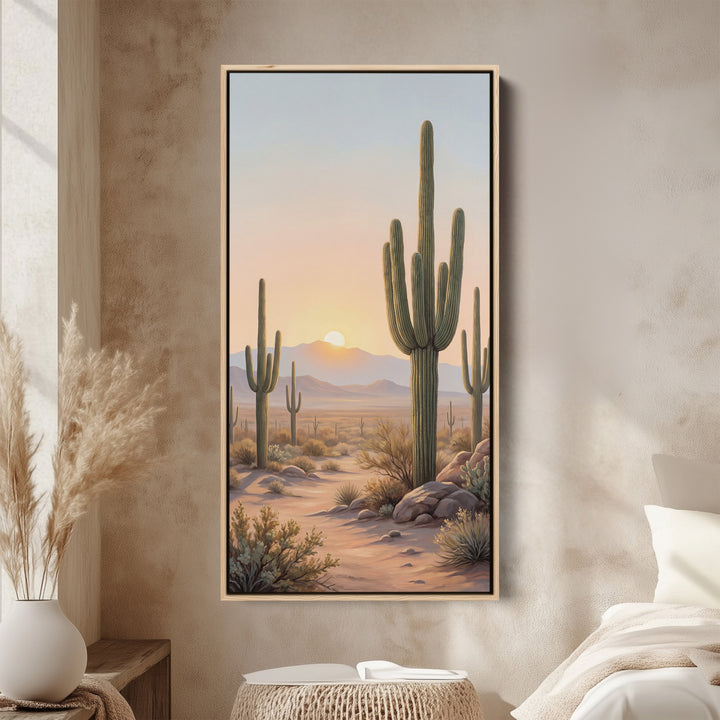Vertical Wall Art Cactus Desert Sunrise Portrait Wall Art For Kitchen