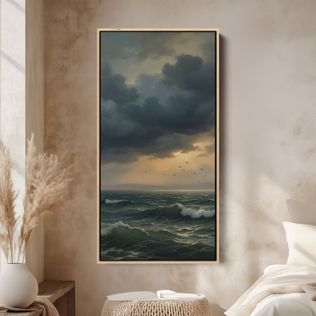 Tall Narrow Canvas Stormy Ocean Waves Tall Canvas For Living Room