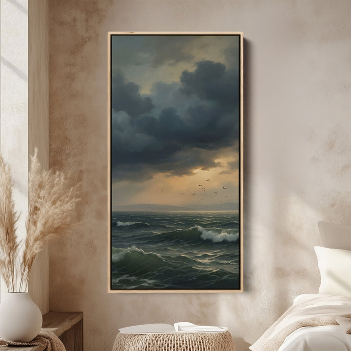 Tall Narrow Canvas Stormy Ocean Waves Tall Canvas For Living Room