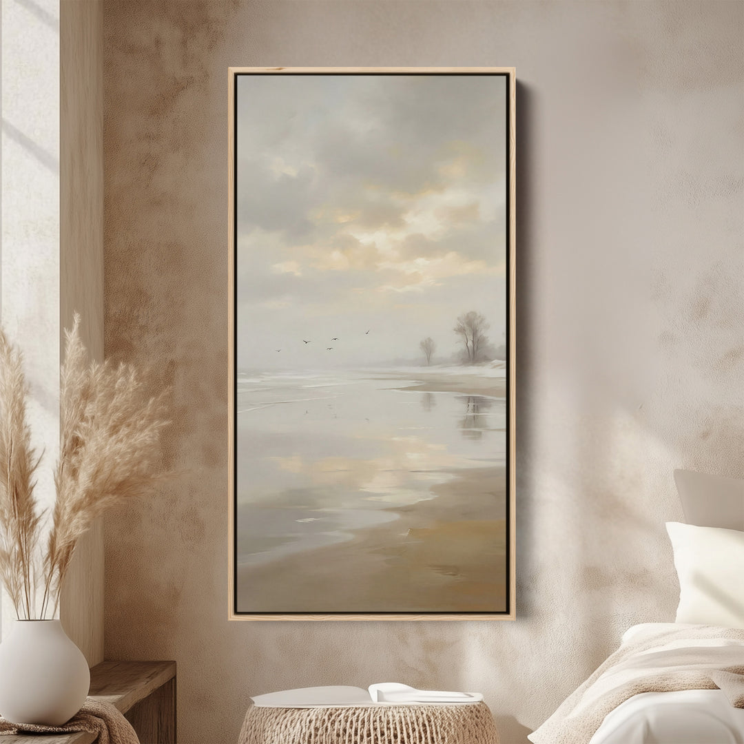 Long Wall Art Foggy Beach Shoreline Portrait Wall Art For Kitchen