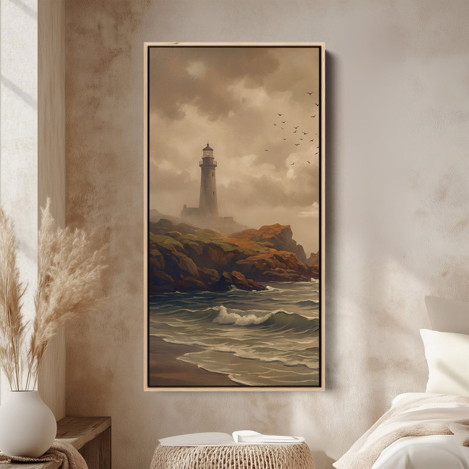 Lighthouse Rocky Coast Tall Framed Canvas Framed Canvas Print For Bedroom