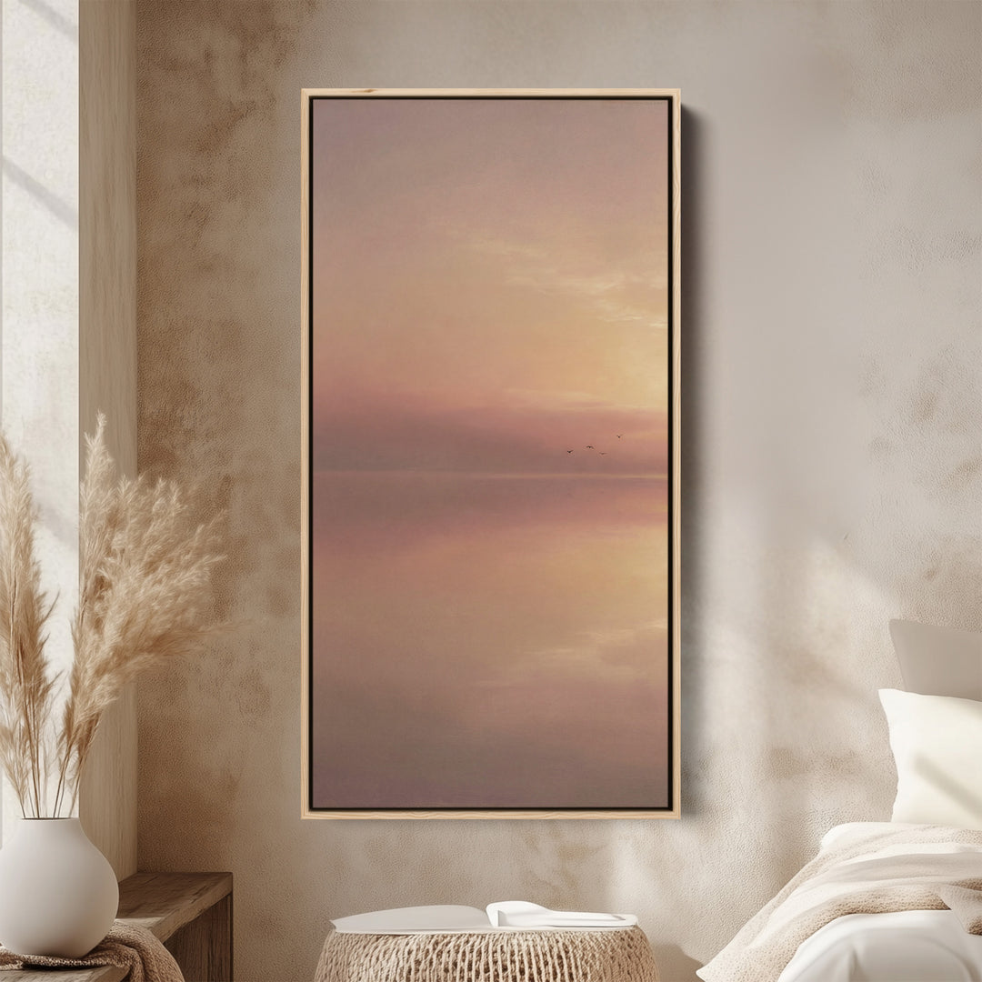 Large Vertical Wall Art Long Wall Art Pink Minimal Sunset Seascape For Hallway