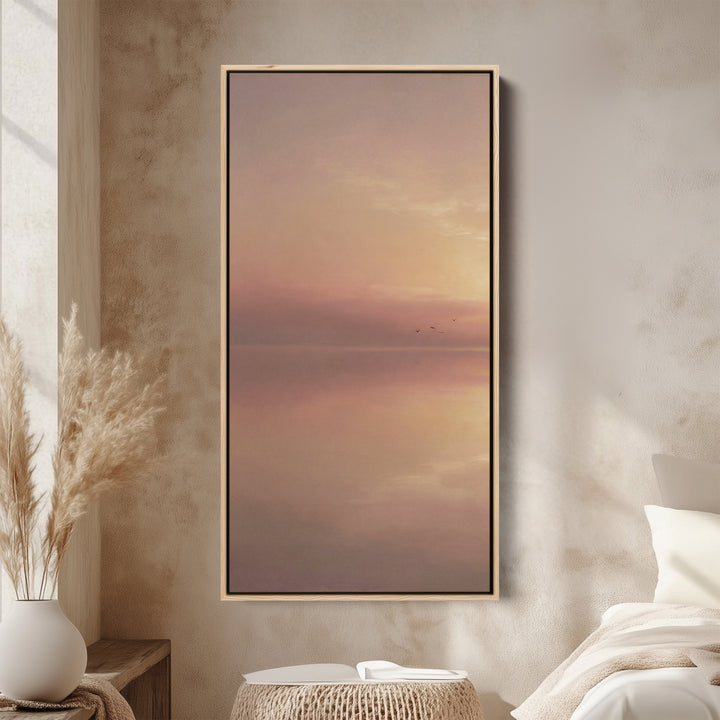 Large Vertical Wall Art Long Wall Art Pink Minimal Sunset Seascape For Hallway