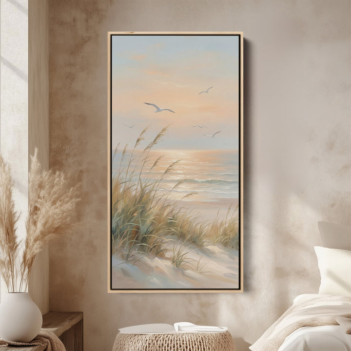 Narrow Wall Art Beach Grasses And Seagulls Portrait Wall Art For Kitchen