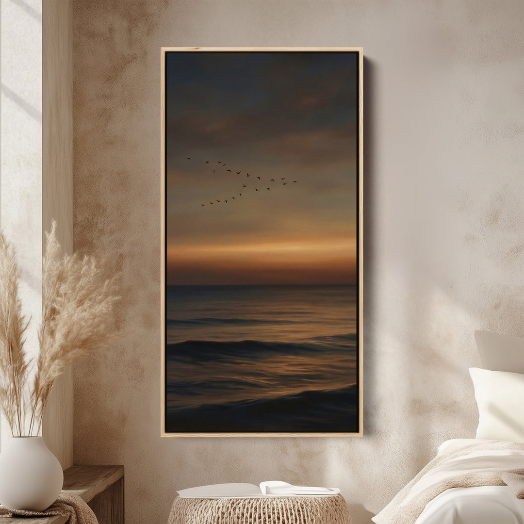 Tall Wall Art Dark Sunset Over Ocean Tall Canvas For Living Room