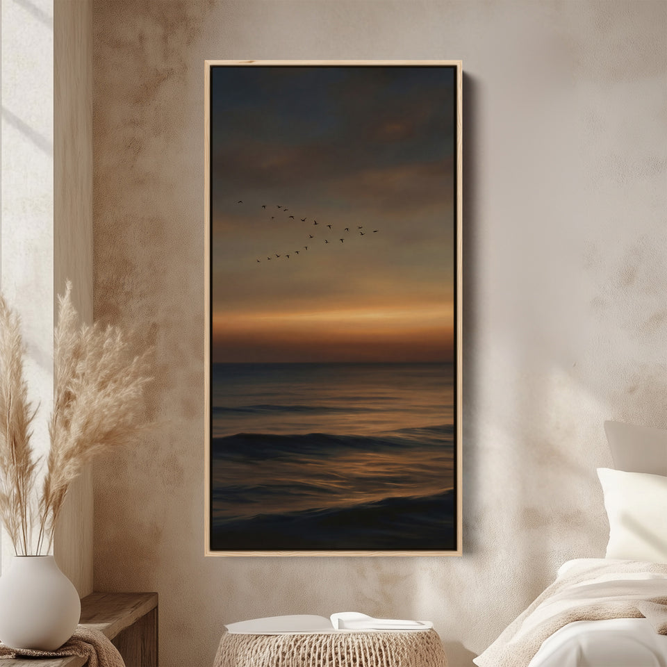 Tall Wall Art Dark Sunset Over Ocean Tall Canvas For Living Room