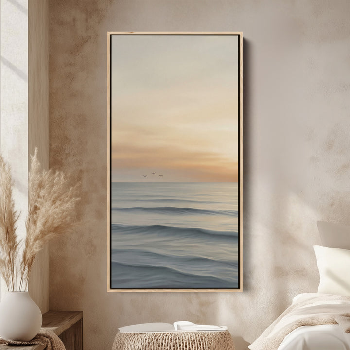 Tall Canvas Large Vertical Wall Art Calm Waves At Sunrise For Hallway