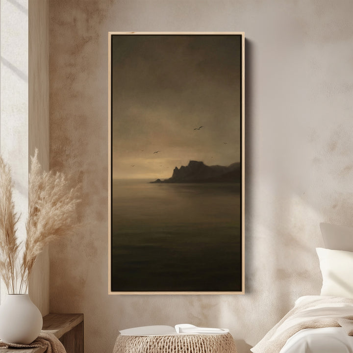 Portrait Wall Art For Office Foggy Sea With Rocky Island Vertical Canvas