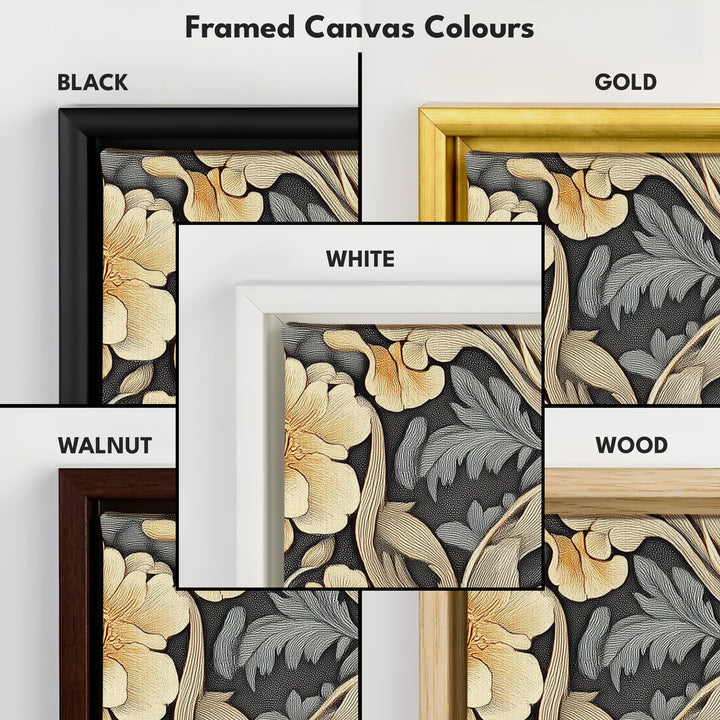 Vintage Floral Pattern Large Framed Canvas Long Narrow Horizontal Wall Art - H0083