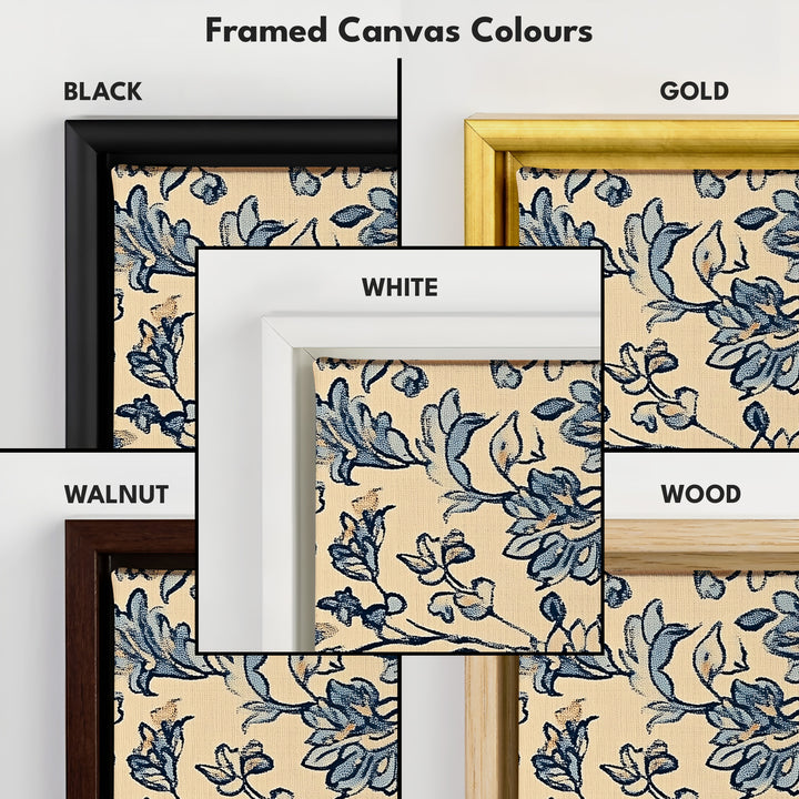 Vintage Blue & Beige Panoramic Large Framed Wall Decor - H0224