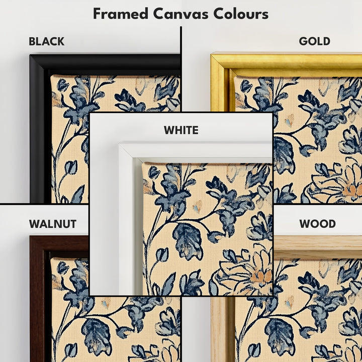 Vintage Beige & Blue Floral Vertical Long Wall Decor - V0198