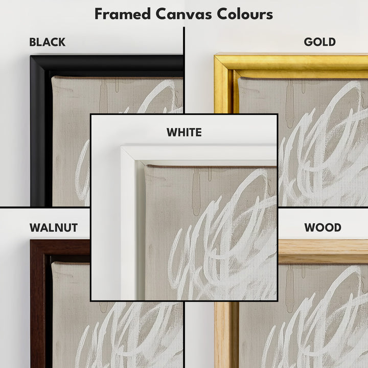 Abstract White Minimalist Long Vertical Framed Canvas Wall Decor - V0199