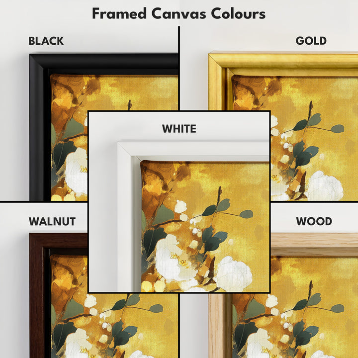 Vertical White & Gold Floral Long Framed Canvas Decor - V0204