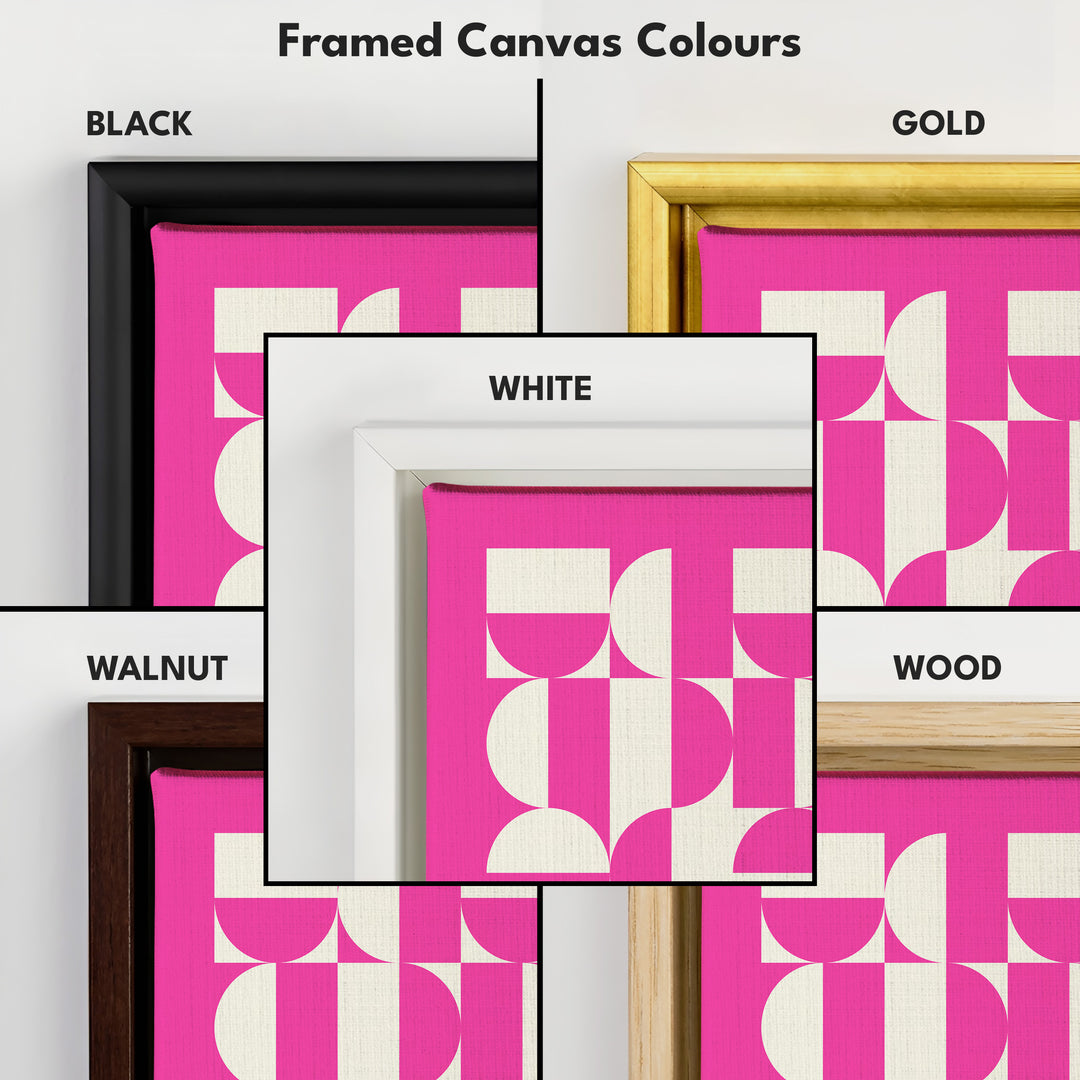 Large Framed Long Wall Art Pink Mid Century Bauhaus - H0358