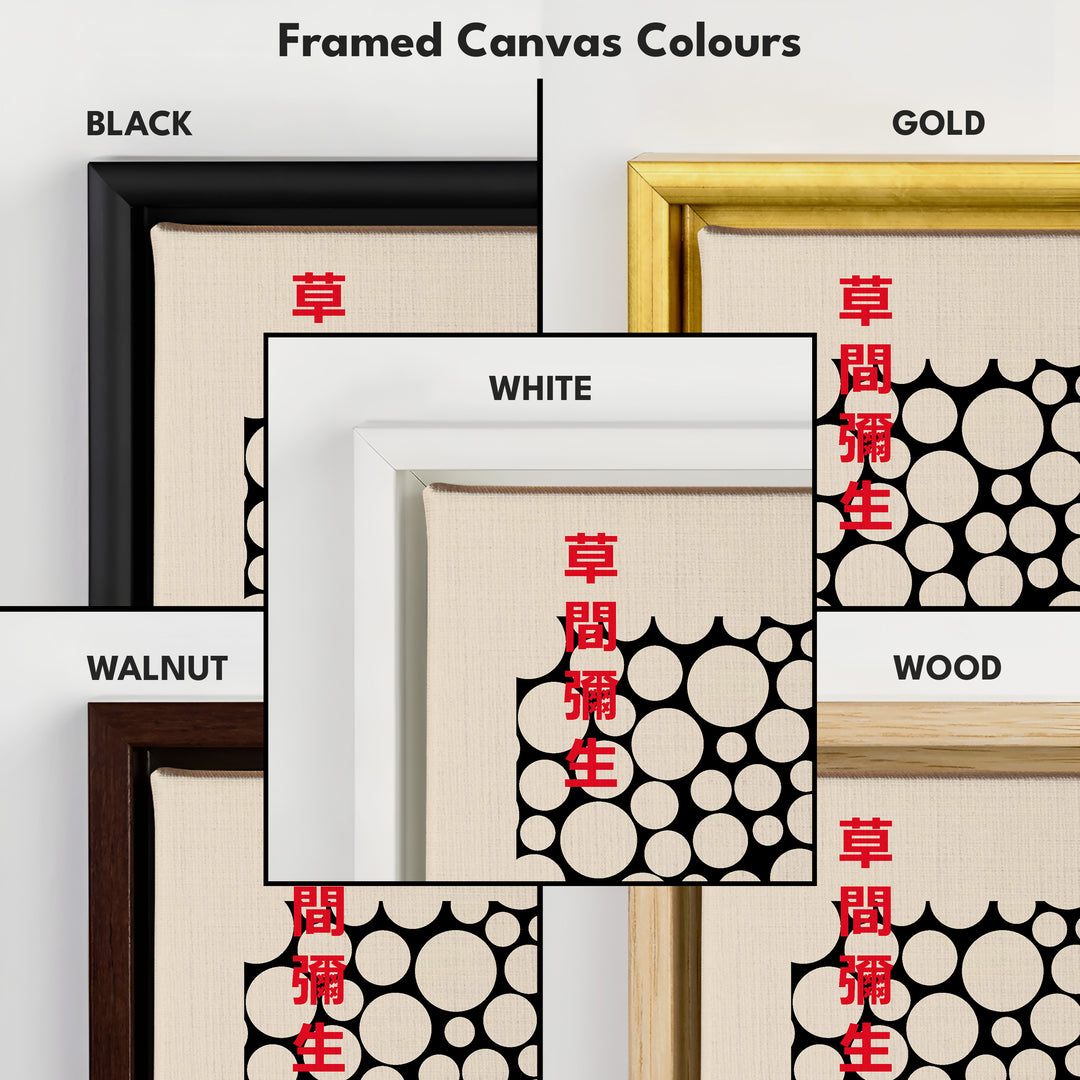 Yayoi Kusama Long Framed Canvas – Large Horizontal Japanese Abstract Wall Art - H0390