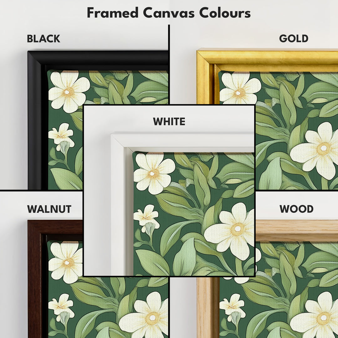 Framed Canvas Narrow Vertical White & Green Floral - V0239