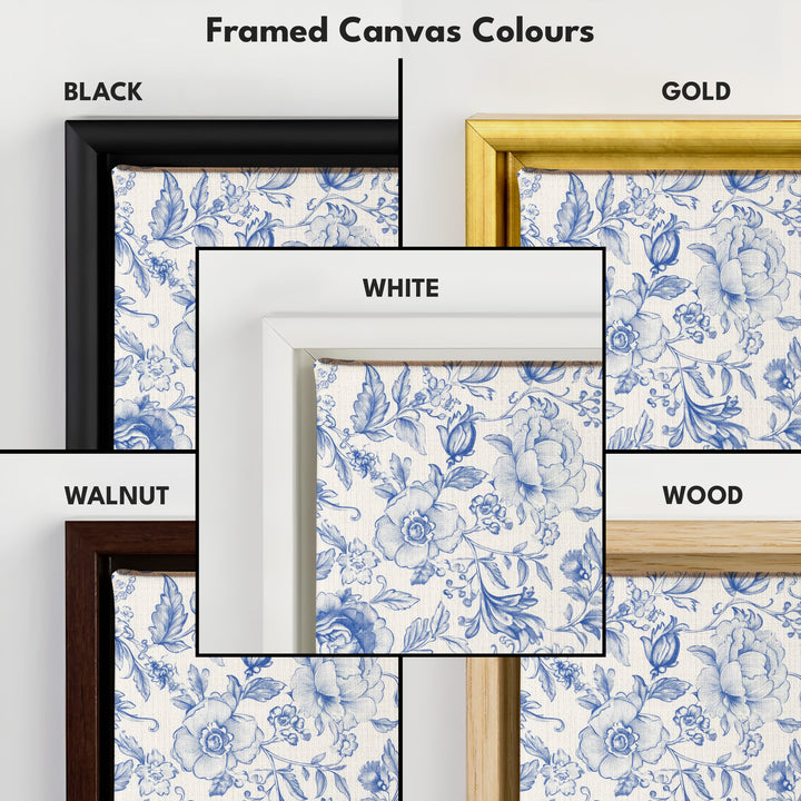 Cottagecore Vintage Blue & White Framed Floral Wall Art - V0260