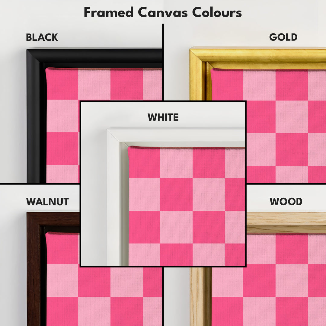 Pink Checkered Gingham Vertical Slim Wall Art - V0310
