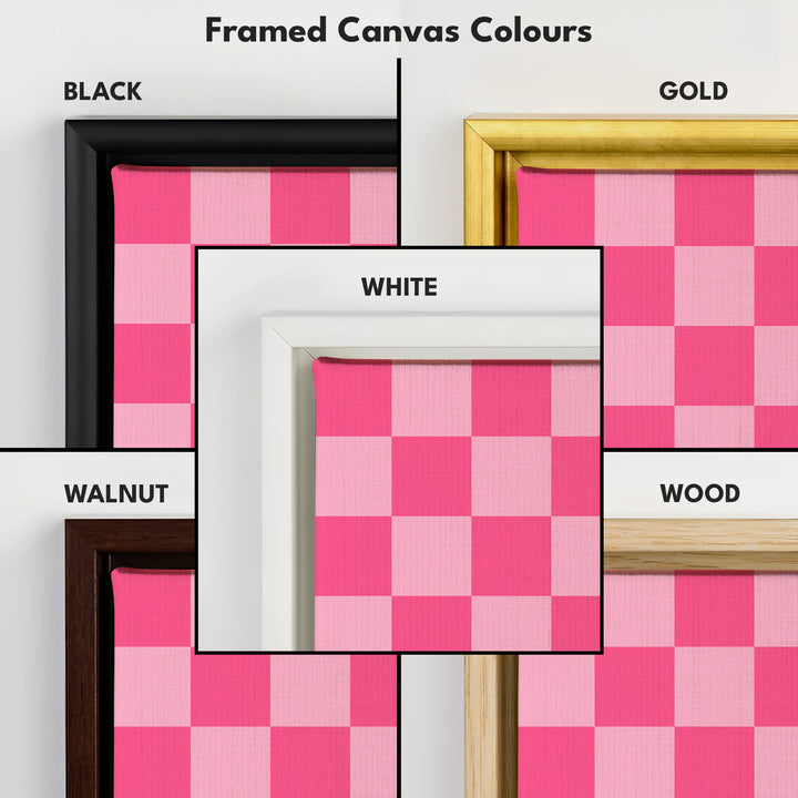 Pink Checkered Gingham Vertical Slim Wall Art - V0310
