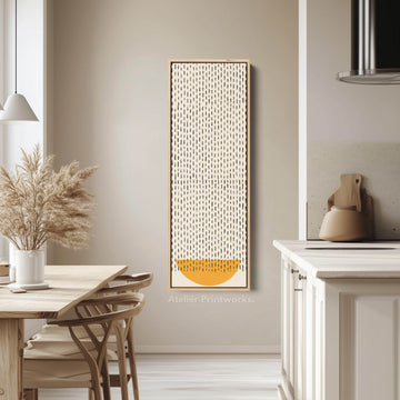 Minimalist Orange Half Circle Vertical Framed Canvas Wall Art for Hallway or Bedroom - Atelier Printworks