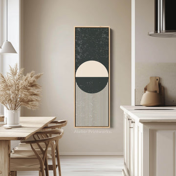 Minimalist Circle Stripes Vertical Framed Canvas Wall Art for Office or Bedroom - Atelier Printworks