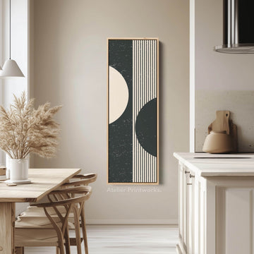 Split Circle Minimalist Vertical Framed Canvas Wall Art for Hallway or Office - Atelier Printworks