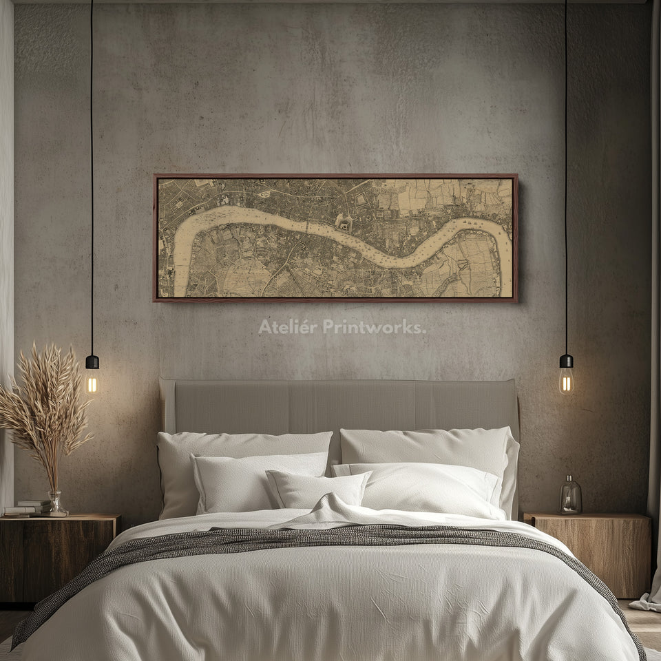 Horizontal Wall Art Vintage London Map Long Framed Canvas For Living Room