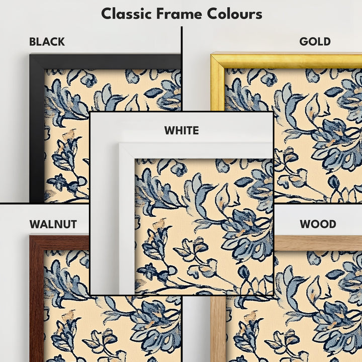 Vintage Blue & Beige Panoramic Large Framed Wall Decor - H0224
