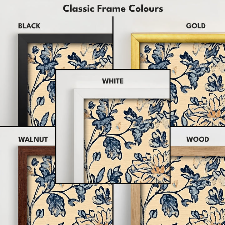 Vintage Beige & Blue Floral Vertical Long Wall Decor - V0198