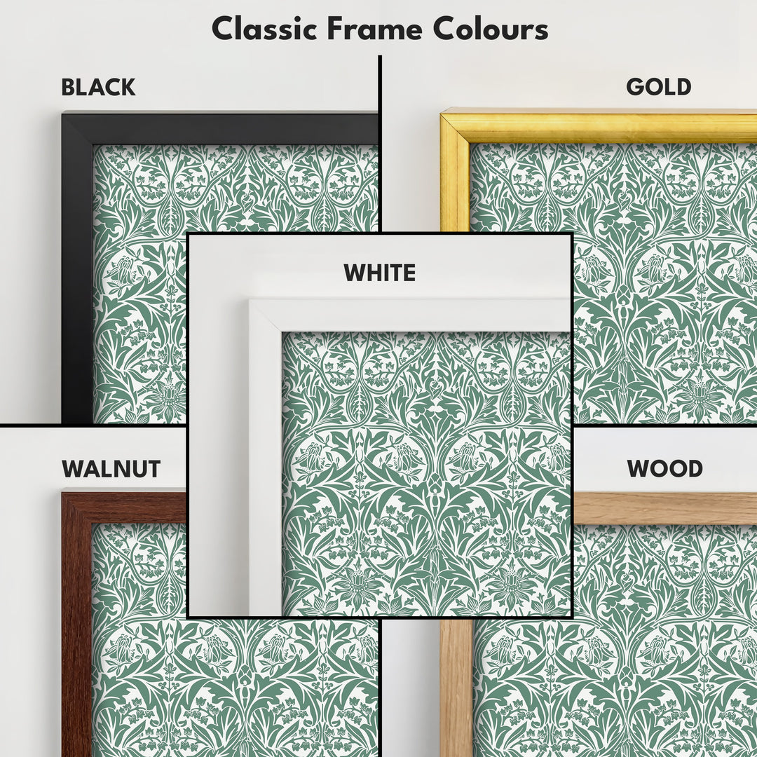 Panoramic Wall Art Green & White William Morris - H0342