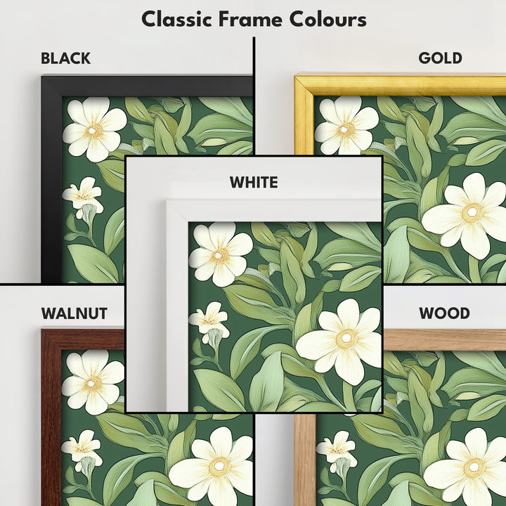 Framed Canvas Narrow Vertical White & Green Floral - V0239