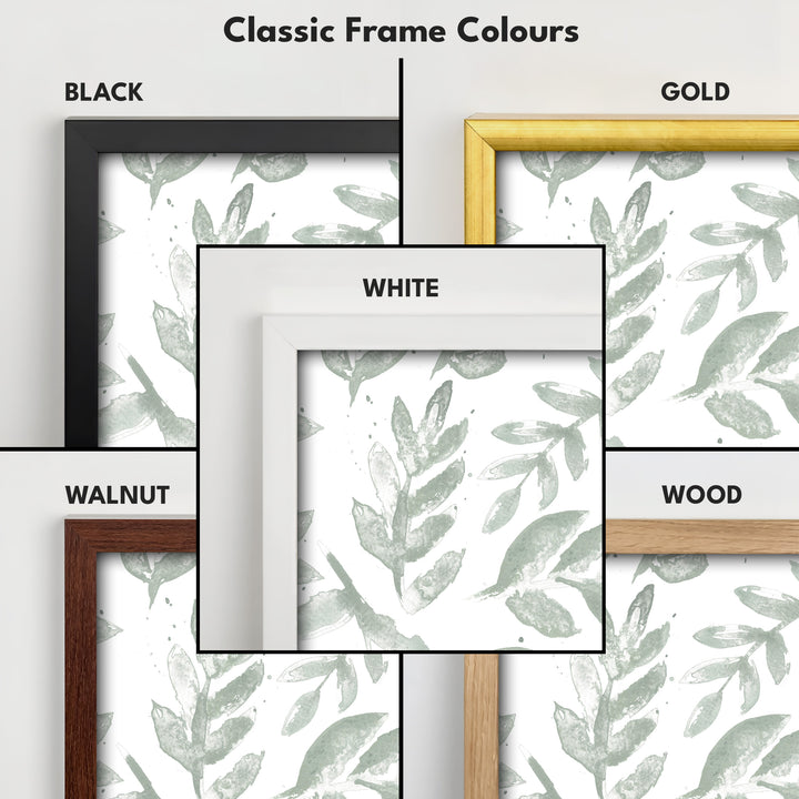 Cottagecore Vintage Sage Green Floral Framed Floral Wall Art - V0261