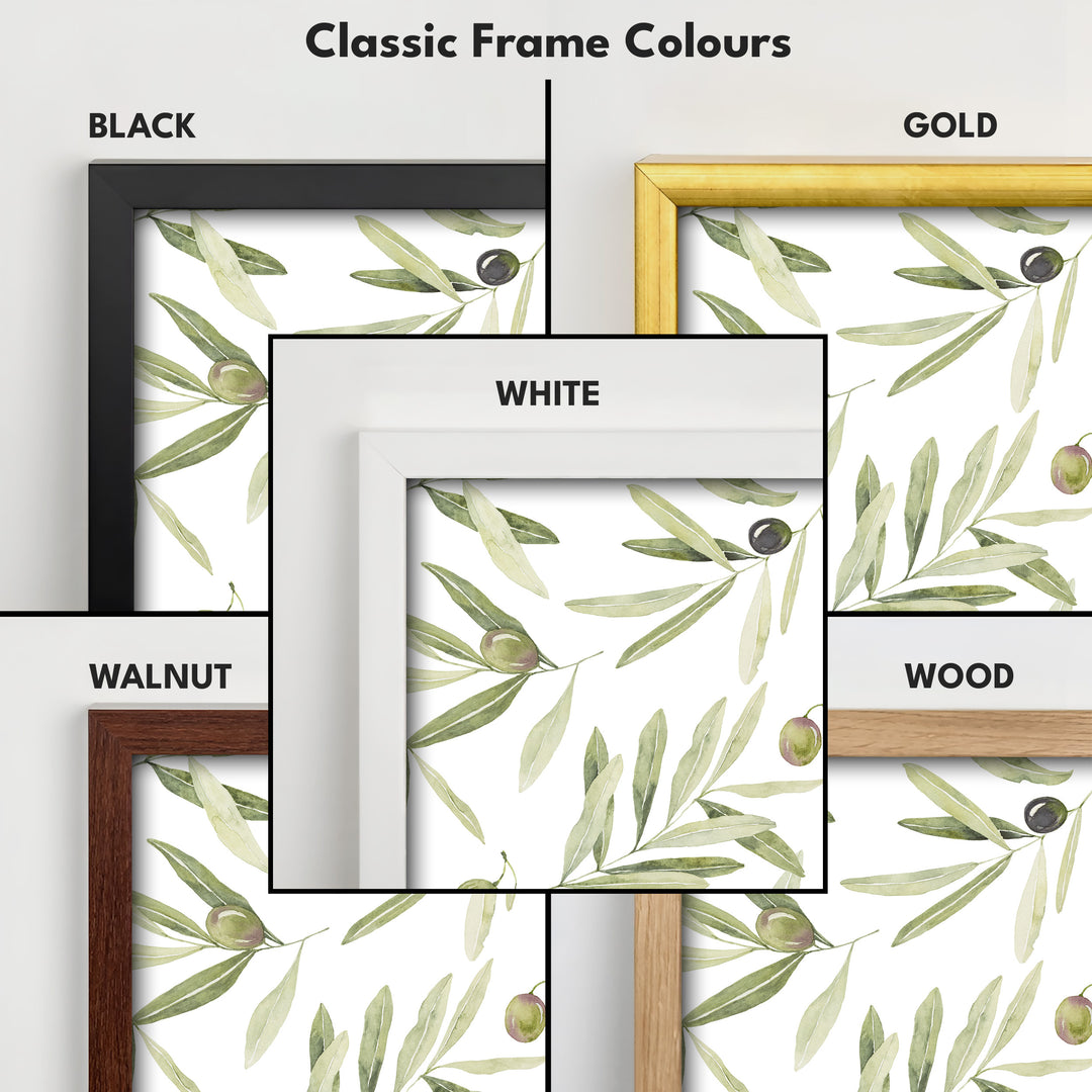 Minimalist Olive Leaves Long Vertical Framed Wall Decor - V0265