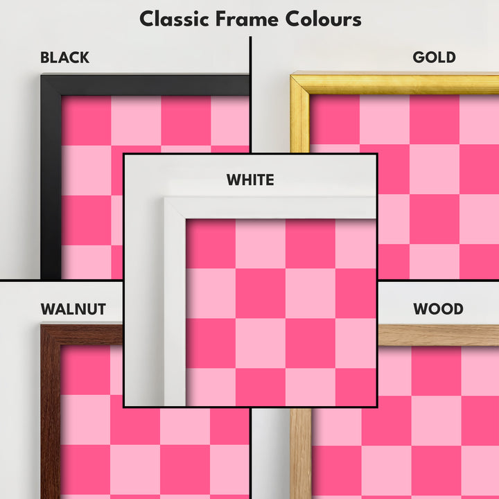 Pink Checkered Gingham Vertical Slim Wall Art - V0310