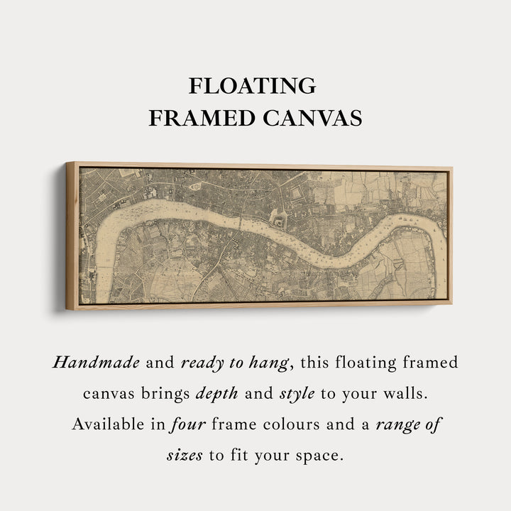 Horizontal Wall Art Vintage London Map Long Framed Canvas For Living Room