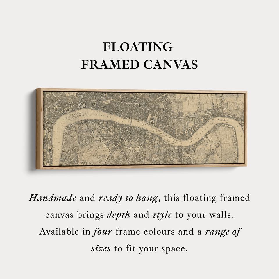 Horizontal Wall Art Vintage London Map Long Framed Canvas For Living Room