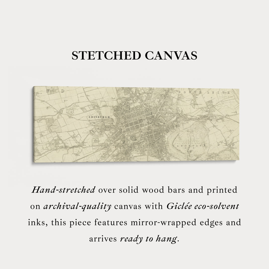 Edinburgh 1853 Map Long Narrow Canvas Wide Wall Art For Bedroom Or Hallway