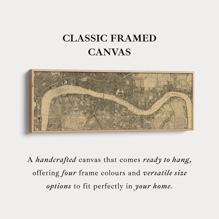 Horizontal Wall Art Vintage London Map Long Framed Canvas For Living Room